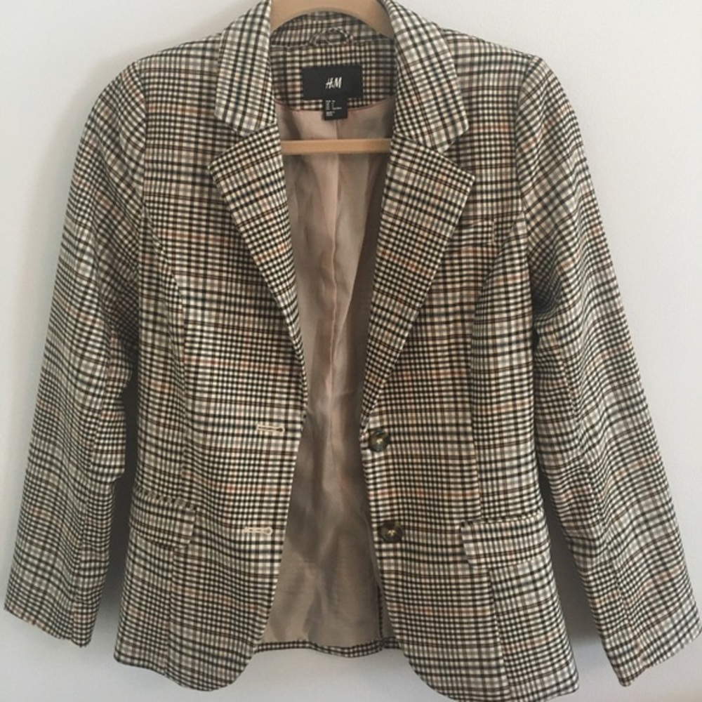 H&M women's plaid blazer with brown elbow pads